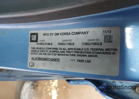 2014 Chevrolet Spark Ls Auto z USA, uszkodzony, nr VIN KL8CB6S96EC490870